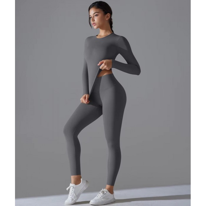 Жіночий жіночий фітнес костюм Long sleeve top + Leggings model 67 (Grafite) Жіночий жіночий фітнес костюм Long sleeve top + Leggings model 67 (Grafite)